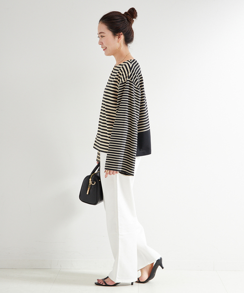 B.C STOCK（ベーセーストック）の「ウォッシャブル / OEバスクジャージパッチワークプルオーバー（Tシャツ/カットソー・レディース・ブラック/ブルー・FREE）」の4枚目の写真