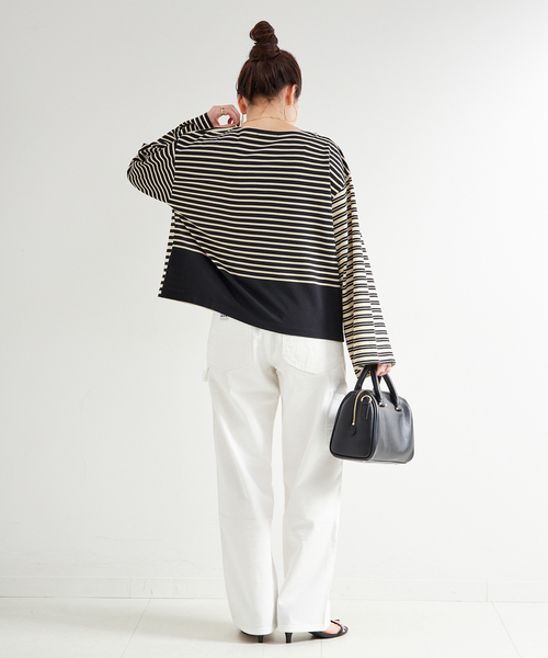 B.C STOCK（ベーセーストック）の「ウォッシャブル / OEバスクジャージパッチワークプルオーバー（Tシャツ/カットソー・レディース・ブラック/ブルー・FREE）」の6枚目の写真