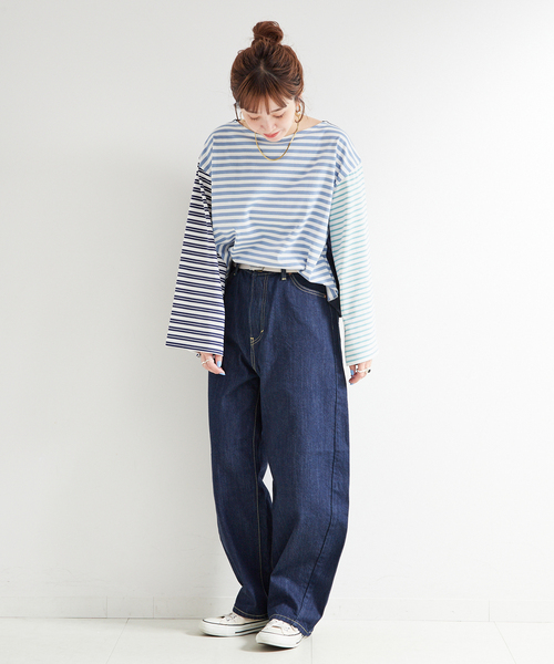 B.C STOCK（ベーセーストック）の「ウォッシャブル / OEバスクジャージパッチワークプルオーバー（Tシャツ/カットソー・レディース・ブラック/ブルー・FREE）」の14枚目の写真