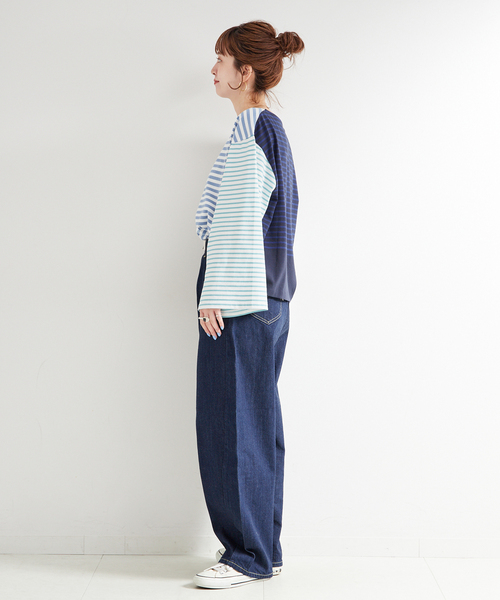 B.C STOCK（ベーセーストック）の「ウォッシャブル / OEバスクジャージパッチワークプルオーバー（Tシャツ/カットソー・レディース・ブラック/ブルー・FREE）」の15枚目の写真