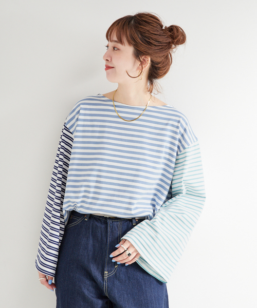 B.C STOCK（ベーセーストック）の「ウォッシャブル / OEバスクジャージパッチワークプルオーバー（Tシャツ/カットソー・レディース・ブラック/ブルー・FREE）」の18枚目の写真