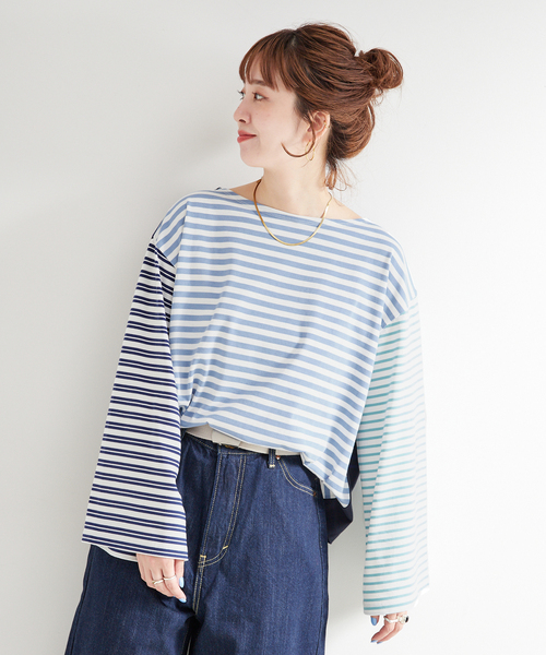 B.C STOCK（ベーセーストック）の「ウォッシャブル / OEバスクジャージパッチワークプルオーバー（Tシャツ/カットソー・レディース・ブラック/ブルー・FREE）」の19枚目の写真