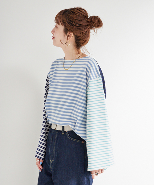 B.C STOCK（ベーセーストック）の「ウォッシャブル / OEバスクジャージパッチワークプルオーバー（Tシャツ/カットソー・レディース・ブラック/ブルー・FREE）」の21枚目の写真