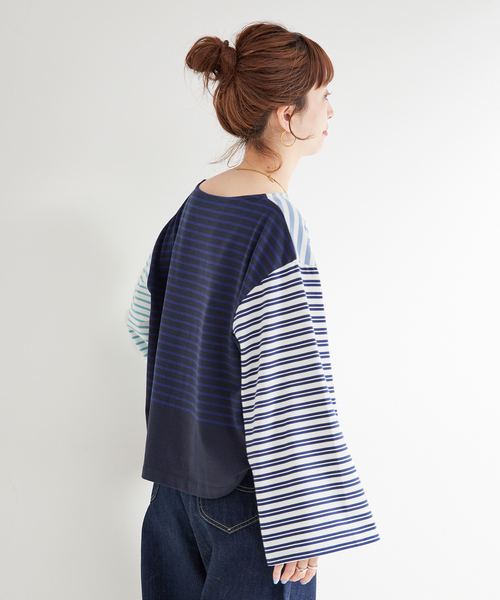 B.C STOCK（ベーセーストック）の「ウォッシャブル / OEバスクジャージパッチワークプルオーバー（Tシャツ/カットソー・レディース・ブラック/ブルー・FREE）」の22枚目の写真