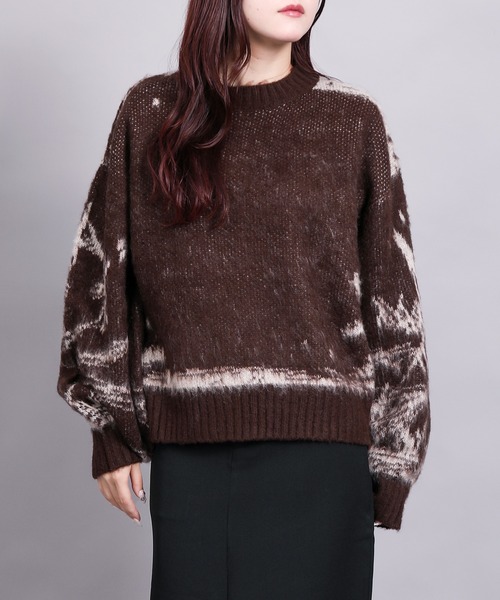 aimoha(アイモハ)の「ニュアンス柄強起毛加工ニット (AW)(ニット/セーター・レディース・ブラウン/チャコールグレー/アイボリー・FREE)」の1枚目の写真