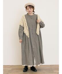 Samansa Mos2 | 【Cross×Linen】タックワンピース《S/Mサイズ》(ワンピース)