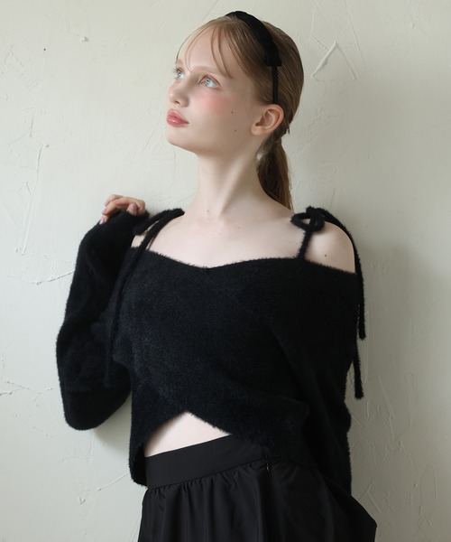 Seemi. byNICECLAUP（ シーミーバイナイスクラップ）の「【Seemi.】肩リボンフェザーニット（ニット/セーター・レディース・アイボリー/ブラック/ピンク・FREE）」の3枚目の写真