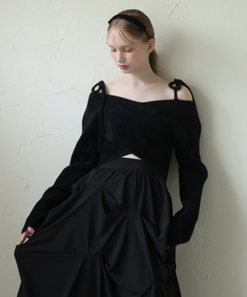 Seemi. byNICECLAUP（ シーミーバイナイスクラップ）の「【Seemi.】肩リボンフェザーニット（ニット/セーター・レディース・アイボリー/ブラック/ピンク・FREE）」の14枚目の写真