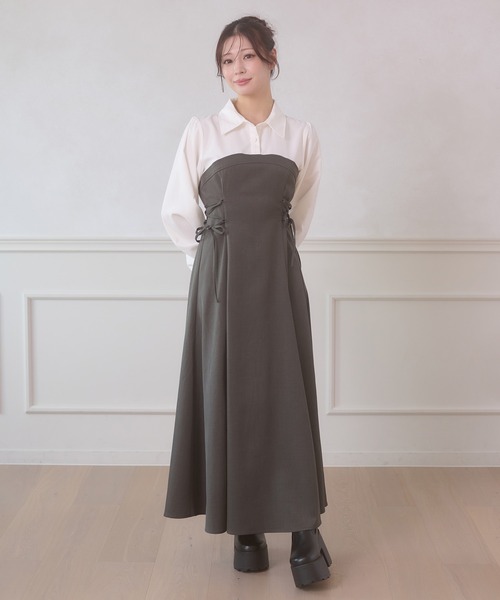 side lace up flare dress / サイドレースアップフレアワンピース