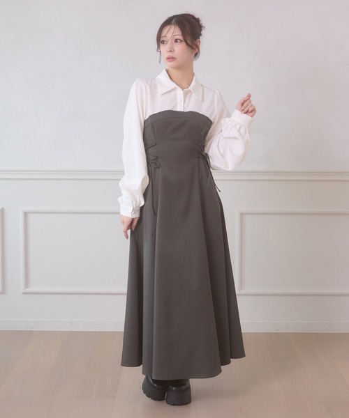 side lace up flare dress / サイドレースアップフレアワンピース