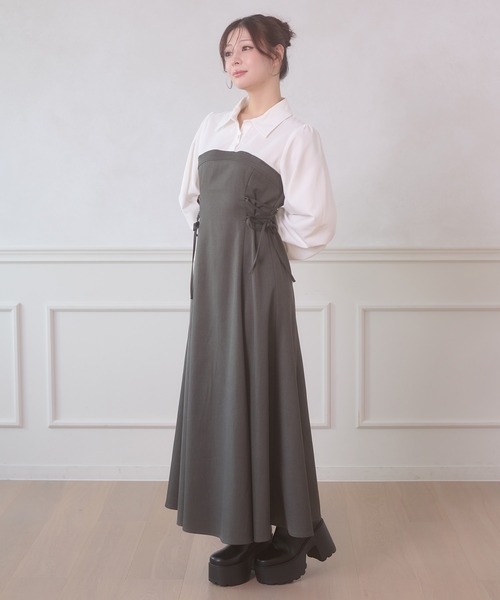 side lace up flare dress / サイドレースアップフレアワンピース