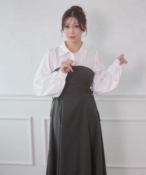 セール】side lace up flare dress / サイドレースアップフレア