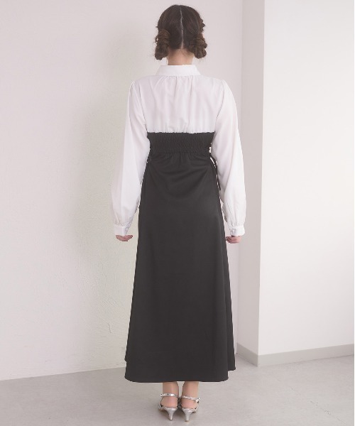 side lace up flare dress / サイドレースアップフレアワンピース