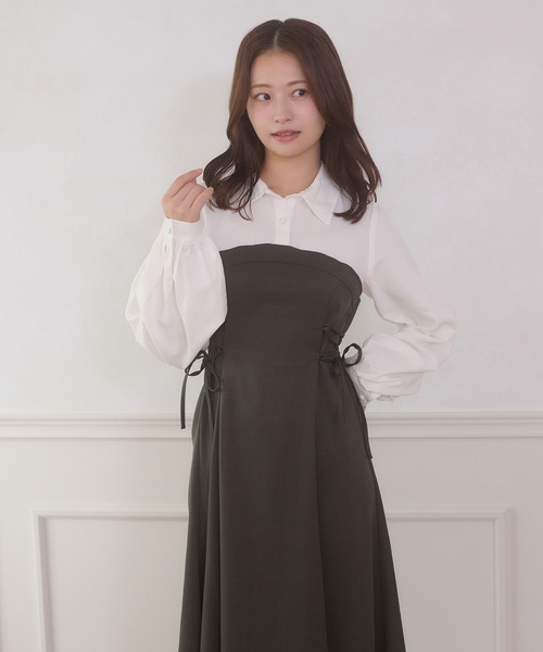side lace up flare dress / サイドレースアップフレアワンピース