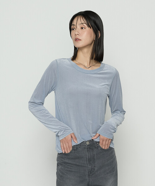 K.T KIYOKO TAKASE(キヨコタカセ)の「シアーベロア ラウンドネックプルオーバー(Tシャツ/カットソー・レディース・サックスブルー/ブラック/グレイッシュベージュ・9号/11号)」の10枚目の写真