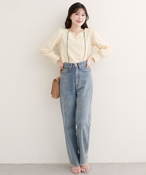 natural couture（ナチュラルクチュール）の「ハートネックパイピング配色ブラウス（シャツ/ブラウス・レディース・ブラウン/ピンク/ネイビー/アイボリー・FREE）」の8枚目の写真