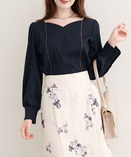 natural couture（ナチュラルクチュール）の「ハートネックパイピング配色ブラウス（シャツ/ブラウス・レディース・ブラウン/ピンク/ネイビー/アイボリー・FREE）」の13枚目の写真