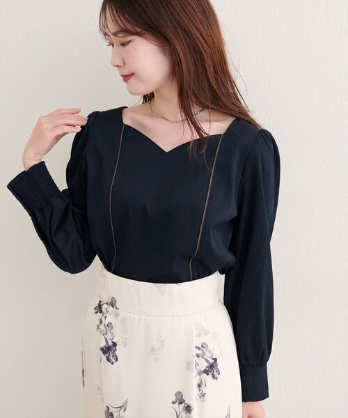 natural couture（ナチュラルクチュール）の「ハートネックパイピング配色ブラウス（シャツ/ブラウス・レディース・ブラウン/ピンク/ネイビー/アイボリー・FREE）」の14枚目の写真