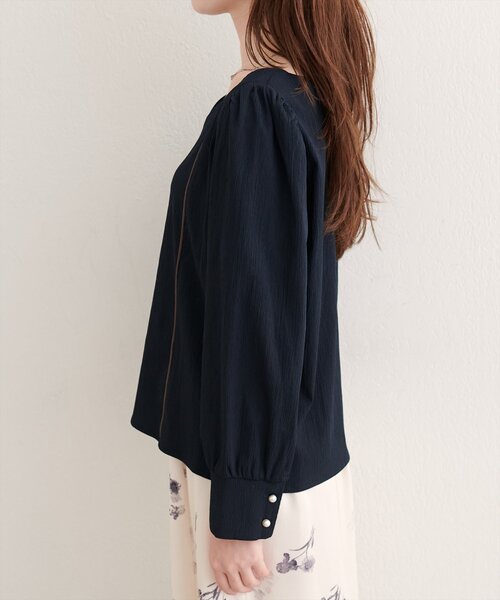 natural couture（ナチュラルクチュール）の「ハートネックパイピング配色ブラウス（シャツ/ブラウス・レディース・ブラウン/ピンク/ネイビー/アイボリー・FREE）」の17枚目の写真