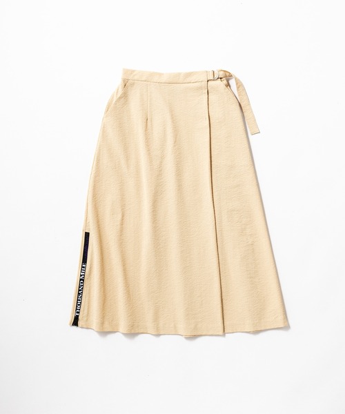 THOUSAND MILE（サウザンドマイル）の「[L's]WRAPPED SKIRT SEERSUCKER/ラップスカートシアサッカー（スカート・レディース・ネイビー/ブラウン/イエロー/ブラック・L/M）」の4枚目の写真