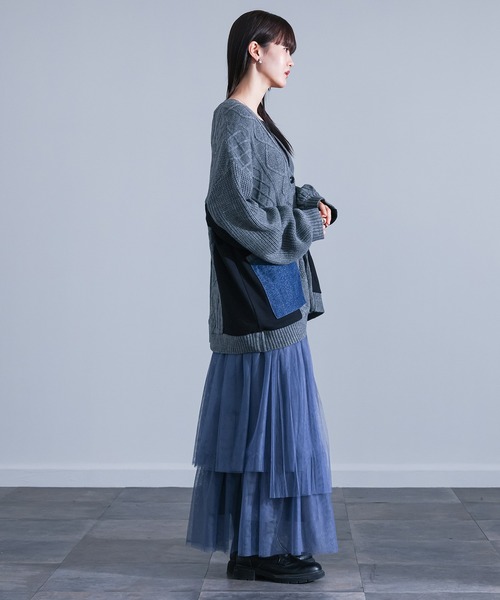 kOhAKU(コハク)の「『配色異素材切替ニットカーディガン』(カーディガン/ボレロ・レディース・杢グレー・FREE)」の12枚目の写真