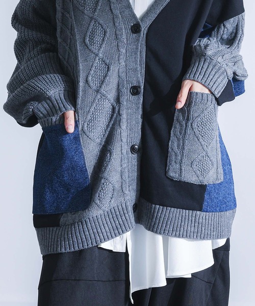 kOhAKU(コハク)の「『配色異素材切替ニットカーディガン』(カーディガン/ボレロ・レディース・杢グレー・FREE)」の13枚目の写真