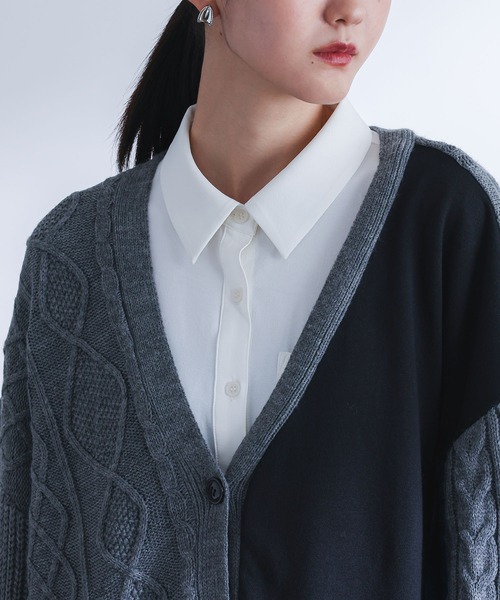 kOhAKU(コハク)の「『配色異素材切替ニットカーディガン』(カーディガン/ボレロ・レディース・杢グレー・FREE)」の14枚目の写真