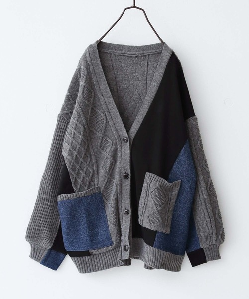 kOhAKU(コハク)の「『配色異素材切替ニットカーディガン』(カーディガン/ボレロ・レディース・杢グレー・FREE)」の5枚目の写真