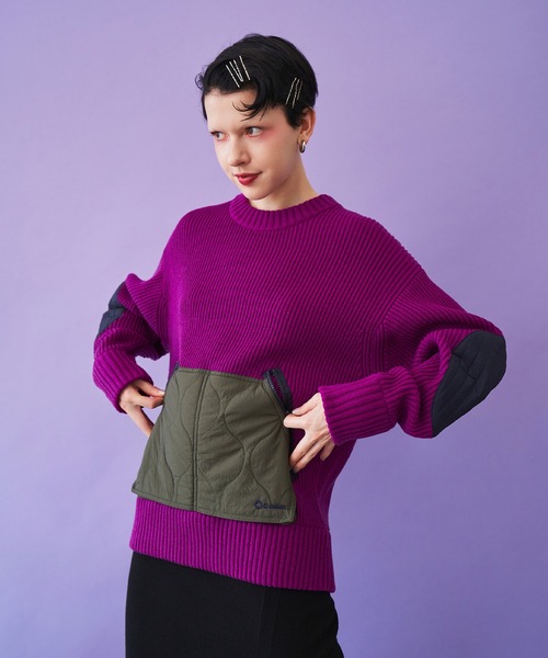 OMMO（オーエムエムオー）の「QUILTING DOCKING KNIT TOP（ニット/セーター・レディース・ブラック/ホワイト/パープル・F）」の4枚目の写真
