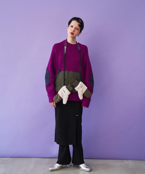 OMMO（オーエムエムオー）の「QUILTING DOCKING KNIT TOP（ニット/セーター・レディース・ブラック/ホワイト/パープル・F）」の15枚目の写真
