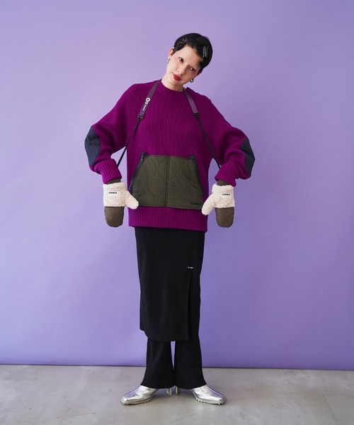 OMMO（オーエムエムオー）の「QUILTING DOCKING KNIT TOP（ニット/セーター・レディース・ブラック/ホワイト/パープル・F）」の14枚目の写真