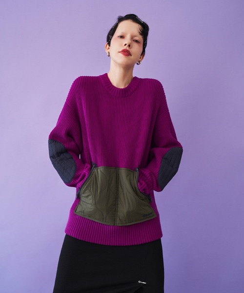 OMMO（オーエムエムオー）の「QUILTING DOCKING KNIT TOP（ニット/セーター・レディース・ブラック/ホワイト/パープル・F）」の6枚目の写真