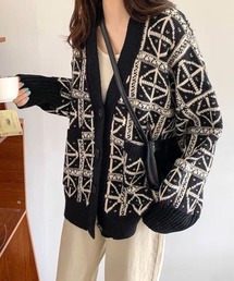 CANVAS+（キャンバスプラス）の「【CANVAS＋】幾何学柄ニットカーディガン（カーディガン/ボレロ）」