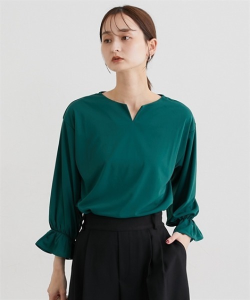 nissen（ニッセン）の「【UV・接触冷感・ストレッチ・吸汗速乾】キーネック長袖プルオーバー（Tシャツ/カットソー・レディース・モカ/グリーン/ベージュ・LL/S/L/M）」の12枚目の写真