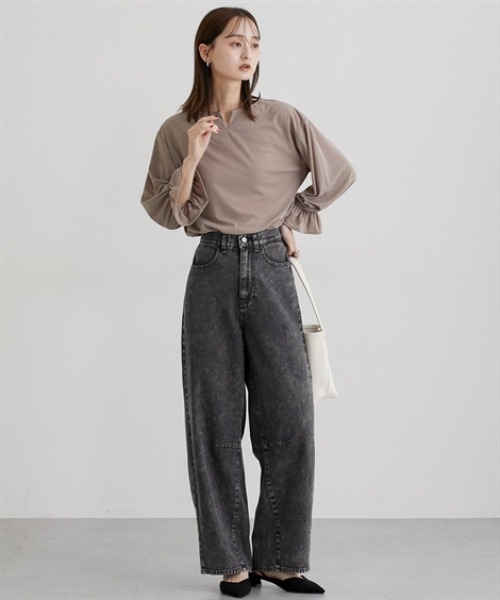 nissen（ニッセン）の「【UV・接触冷感・ストレッチ・吸汗速乾】キーネック長袖プルオーバー（Tシャツ/カットソー・レディース・モカ/グリーン/ベージュ・LL/S/L/M）」の6枚目の写真