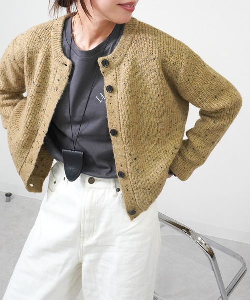 gossara(ゴサラ)の「ネップヤーンクルーネックCD(カーディガン/ボレロ・レディース・アイボリー/ベージュ/ブラウン・FREE)」の3枚目の写真