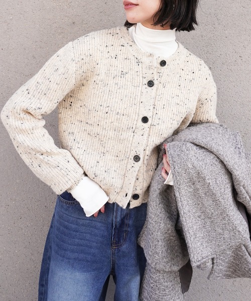 gossara(ゴサラ)の「ネップヤーンクルーネックCD(カーディガン/ボレロ・レディース・アイボリー/ベージュ/ブラウン・FREE)」の1枚目の写真