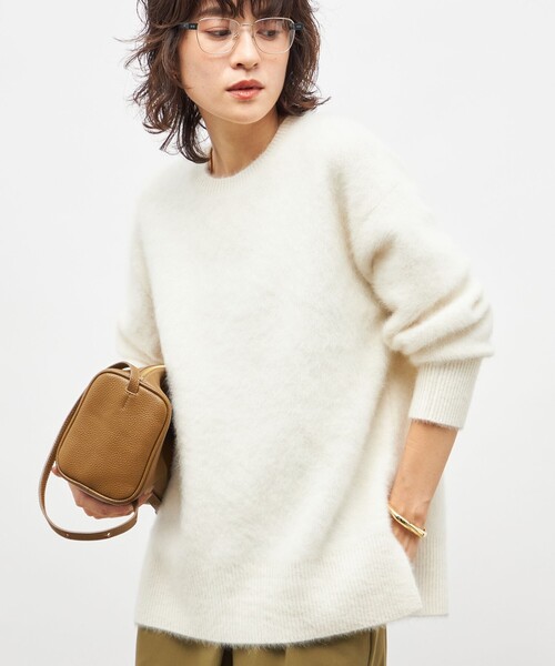 カシミヤ混ヘアリークルーネックプルオーバー（ニット/セーター