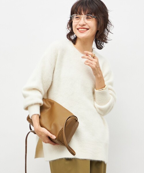 カシミヤ混ヘアリークルーネックプルオーバー（ニット/セーター