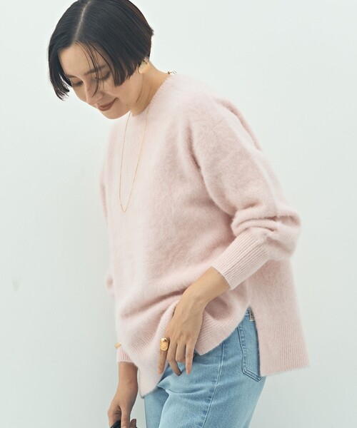 カシミヤ混ヘアリークルーネックプルオーバー（ニット/セーター