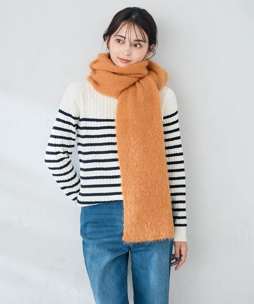 a.v.v（アーヴェヴェ）の「ラメニットマフラー（マフラー・レディース・チャコールグレー/アイボリー/オレンジ・38）」の12枚目の写真