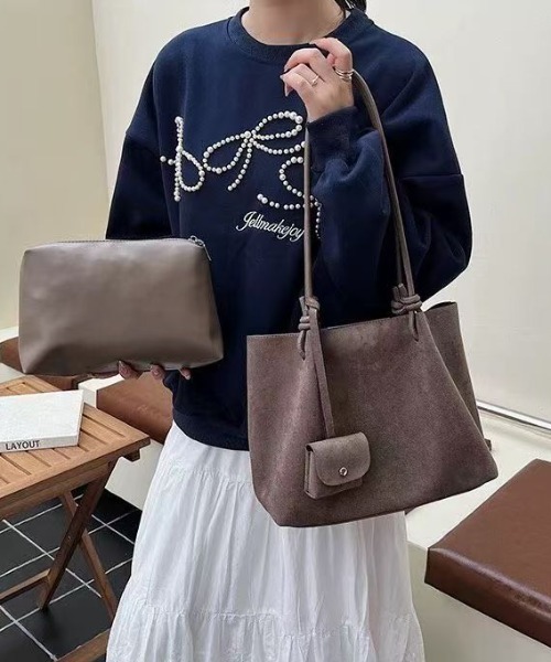 relac(レーラック)の「ミニポーチ付き スエード ロングハンドル トートバッグ インポーチ付き(トートバッグ・レディース・ブラウン/キャメル/ブラック/ブラウン系その他・FREE)」の6枚目の写真