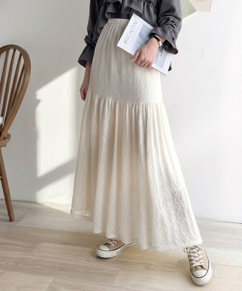 新品✨IENA/Leonie♡レースティアードスカート 【size0】アイボリー セール】揺れるたびに美しく。上品レディな大人フェミニン。ストレッチ