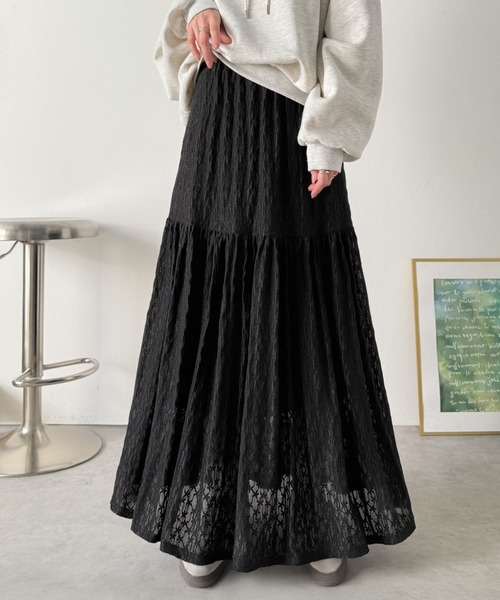 classicalelf(クラシカルエルフ)の「揺れるたびに美しく。上品レディな大人フェミニン。ストレッチレース裾ティアードスカート(スカート・レディース・ブラック/アイボリー・LARGE/MEDIUM/SMALL/X-LARGE)」の22枚目の写真