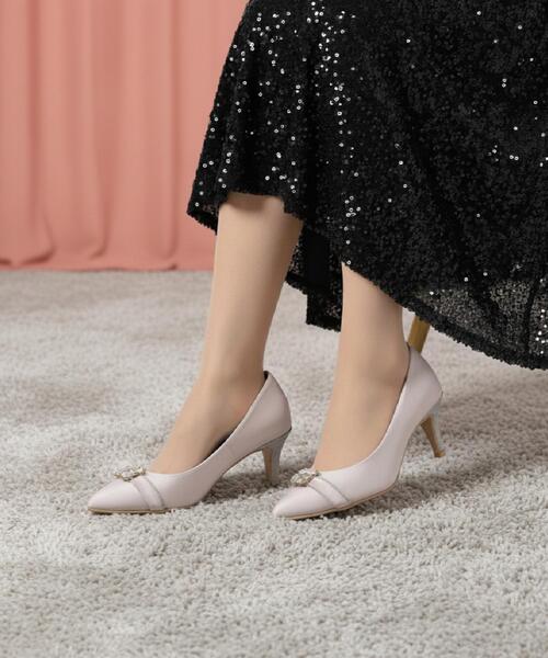 ESPERANZA（エスペランサ）の「【12時間パンプス】約7．5cm／ビジューベルト パーティ-結婚式に最適（パンプス・レディース・ベージュ系2/ブラック系2/グレー系2・24.5cm/24.0cm/23.5cm/23.0cm/22.5cm）」の3枚目の写真