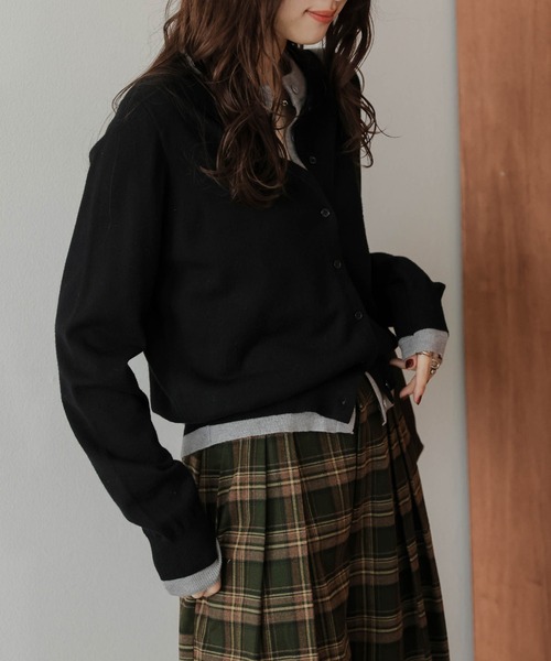 AMELY(エミリー)の「レイヤードデザインカーディガン(カーディガン/ボレロ・レディース・ブラック/グレー/ブラウン/グリーン・フリー)」の7枚目の写真
