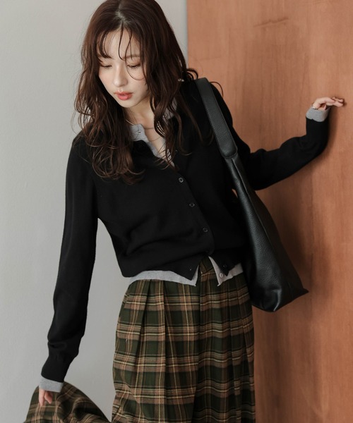AMELY(エミリー)の「レイヤードデザインカーディガン(カーディガン/ボレロ・レディース・ブラック/グレー/ブラウン/グリーン・フリー)」の8枚目の写真