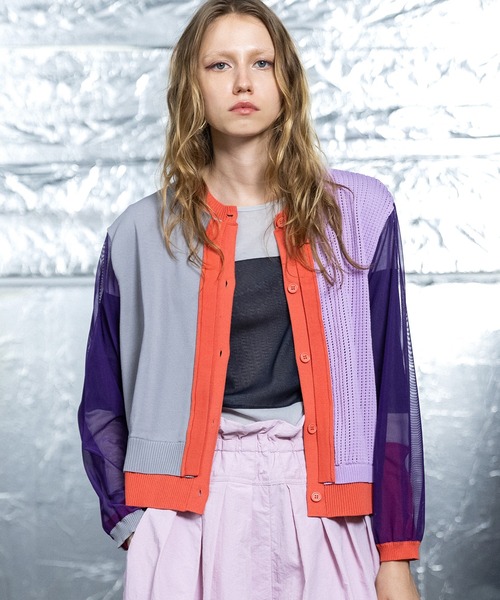 AULA AILA（アウラアイラ）の「カラーブロックカーディガン（カーディガン/ボレロ・レディース・グレー/イエロー×グリーン/ブラック・0）」の3枚目の写真