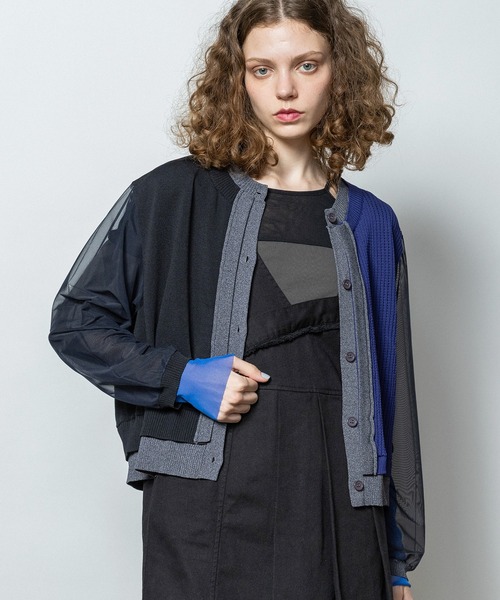 AULA AILA（アウラアイラ）の「カラーブロックカーディガン（カーディガン/ボレロ・レディース・グレー/イエロー×グリーン/ブラック・0）」の2枚目の写真