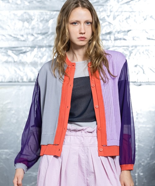 AULA AILA（アウラアイラ）の「カラーブロックカーディガン（カーディガン/ボレロ・レディース・グレー/イエロー×グリーン/ブラック・0）」の4枚目の写真